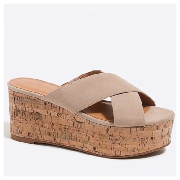 J. Crew Women's Tan Beige Platform Sandals Crisscross wedges size 10 - Picture 1 of 10